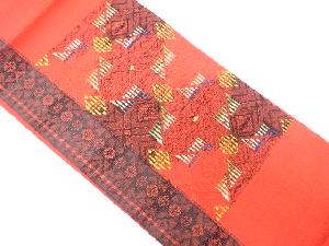 手織り紬　幾何学模様織り出し　名古屋帯